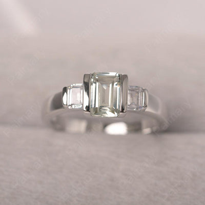 Three Stone Emerald Cut Green Amethyst Rings - Palmary