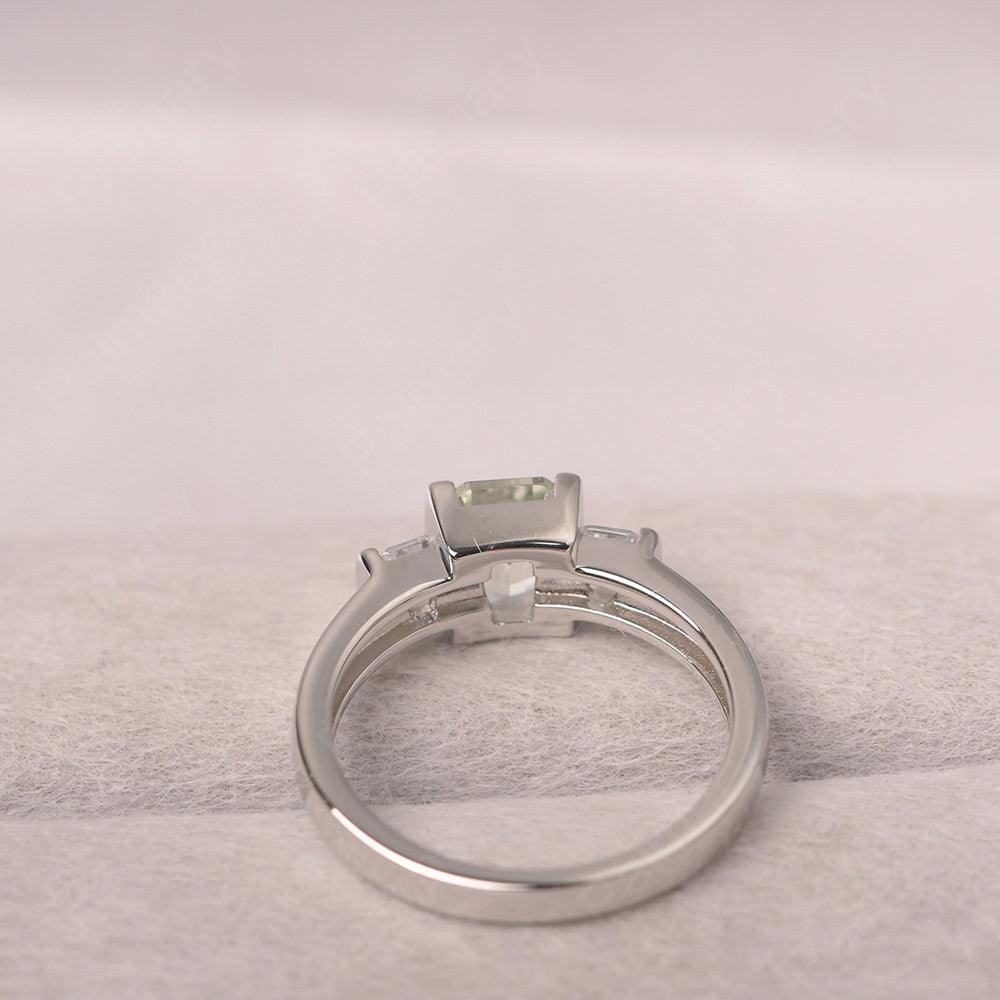 Three Stone Emerald Cut Green Amethyst Rings - Palmary