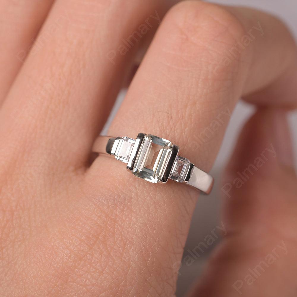 Three Stone Emerald Cut Green Amethyst Rings - Palmary