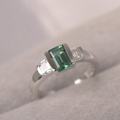 Three Stone Emerald Cut Green Sapphire Rings - Palmary