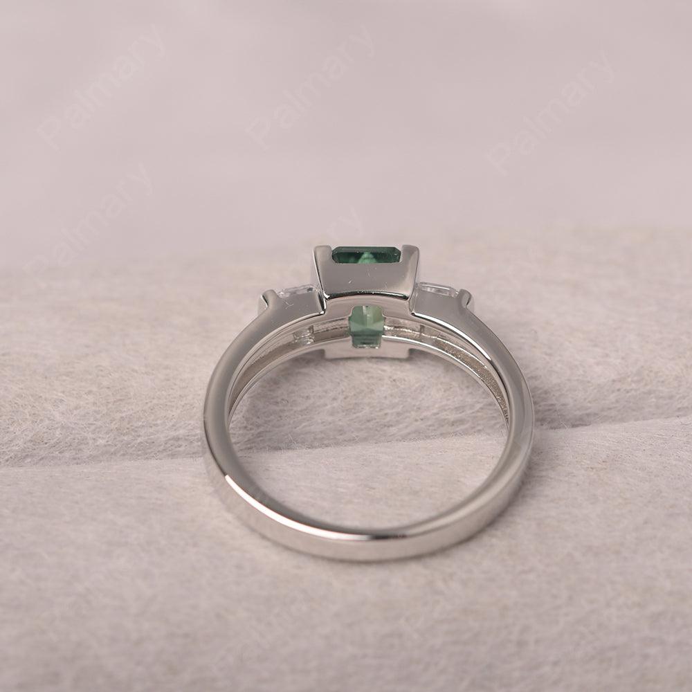 Three Stone Emerald Cut Green Sapphire Rings - Palmary