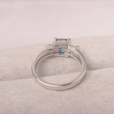 Three Stone Emerald Cut London Blue Topaz Rings - Palmary