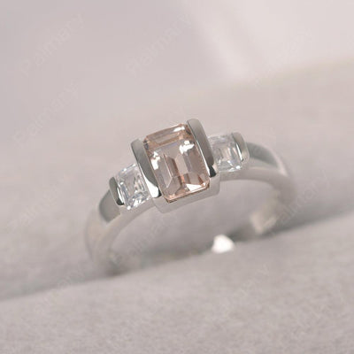 Three Stone Emerald Cut Morganite Rings - Palmary