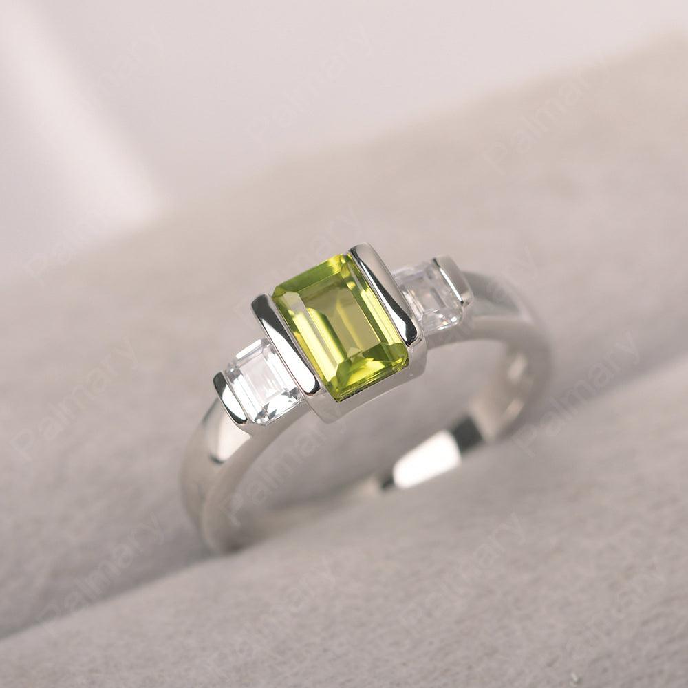 Three Stone Emerald Cut Peridot Rings - Palmary