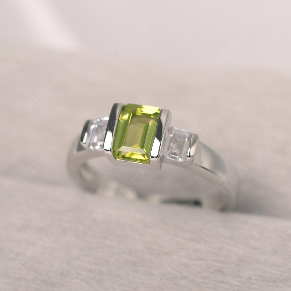 Three Stone Emerald Cut Peridot Rings - Palmary