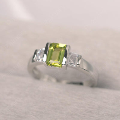 Three Stone Emerald Cut Peridot Rings - Palmary