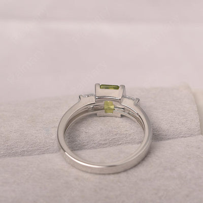 Three Stone Emerald Cut Peridot Rings - Palmary