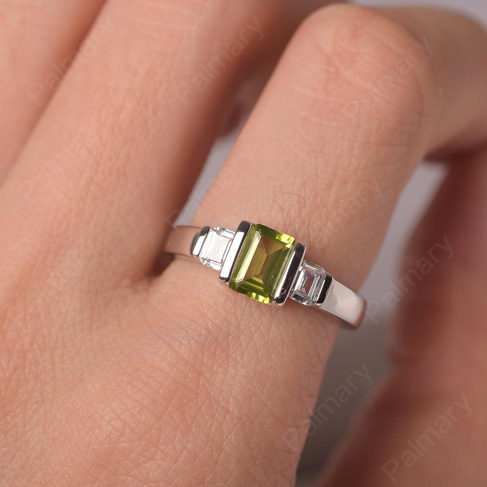 Three Stone Emerald Cut Peridot Rings - Palmary