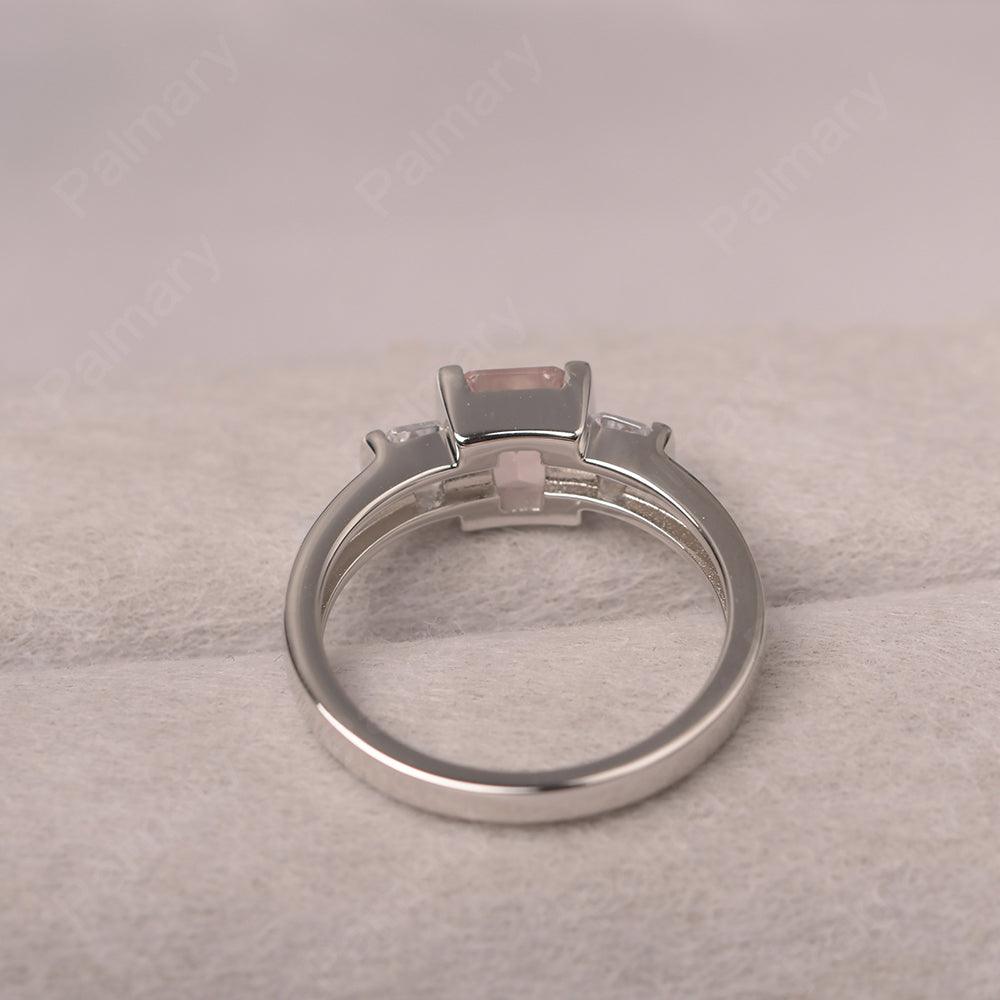 Three Stone Emerald Cut Rose Quartz Rings - Palmary