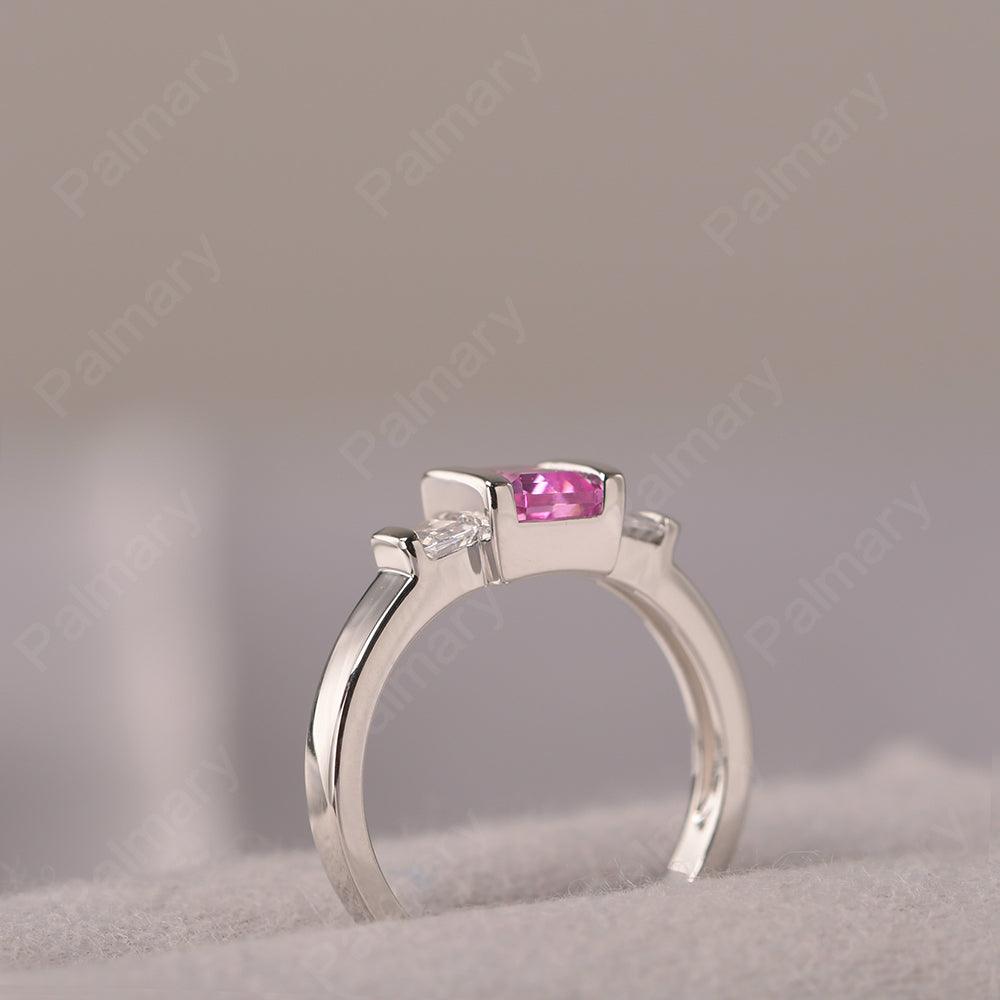 Three Stone Emerald Cut Pink Sapphire Rings - Palmary