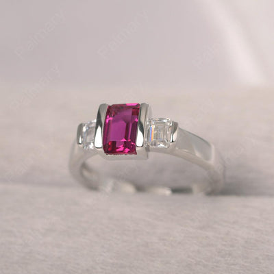 Three Stone Emerald Cut Ruby Rings - Palmary