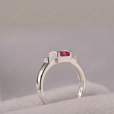Three Stone Emerald Cut Ruby Rings - Palmary