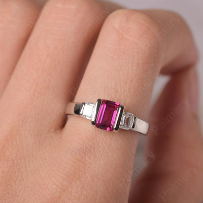 Three Stone Emerald Cut Ruby Rings - Palmary