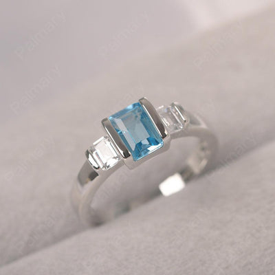 Three Stone Emerald Cut Swiss Blue Topaz Rings - Palmary