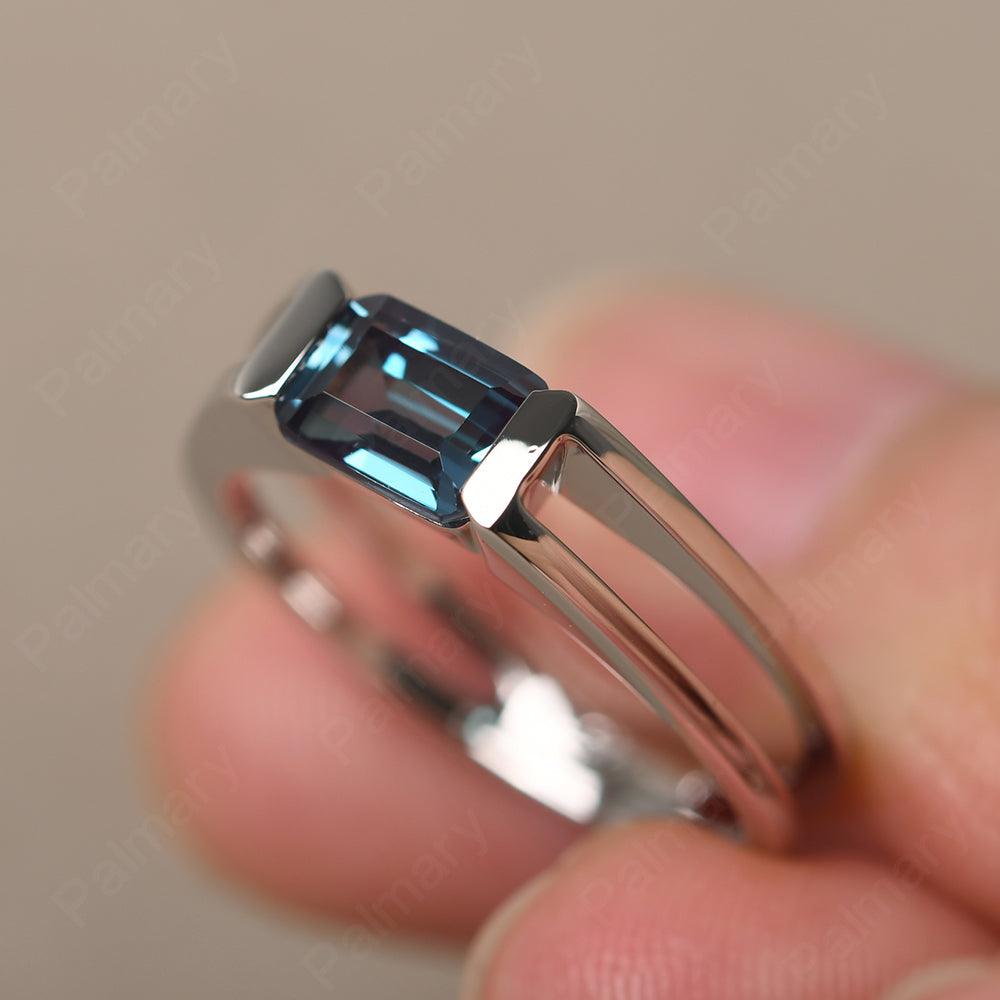 East West Emerald Cut Alexandrite Solitaire Ring - Palmary