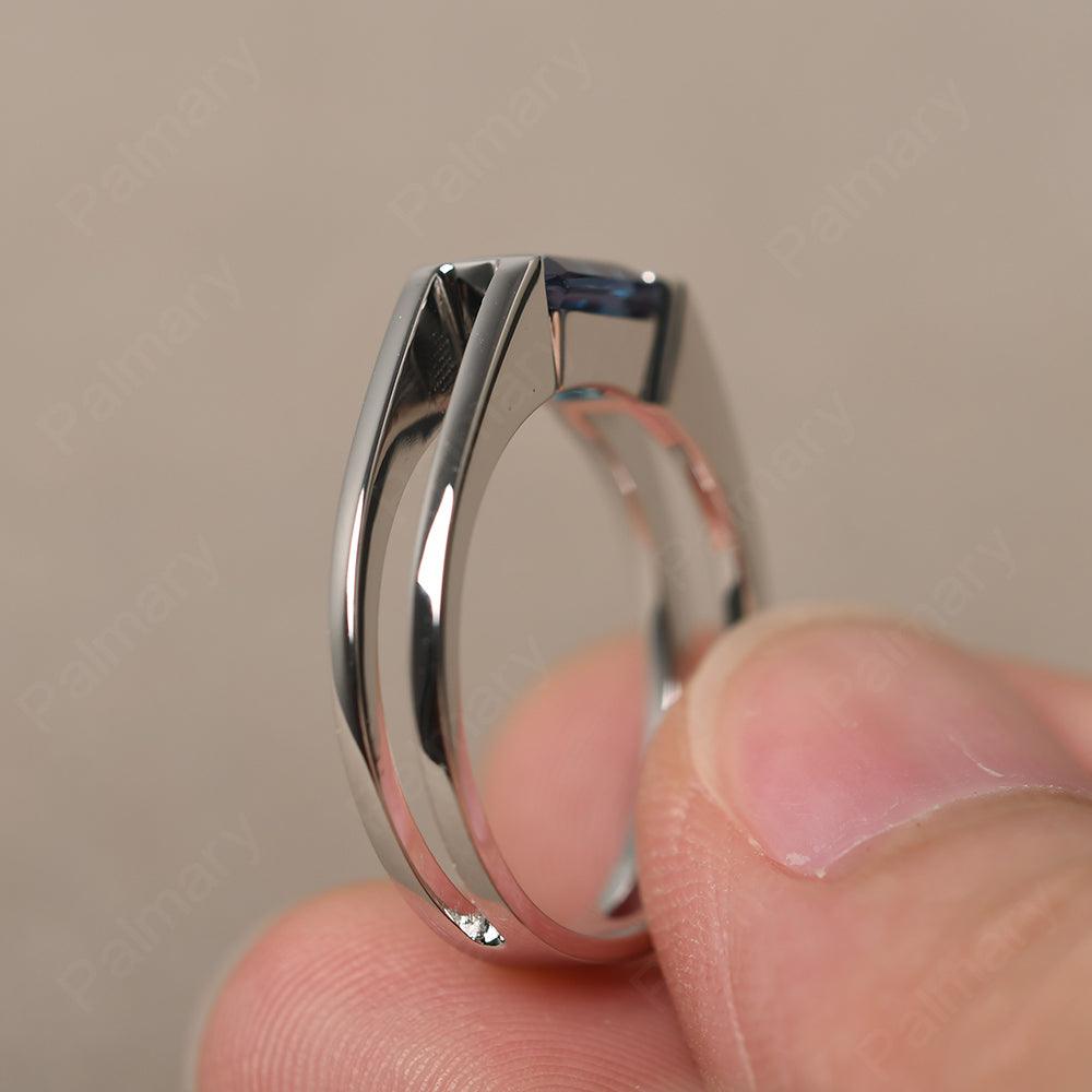 East West Emerald Cut Alexandrite Solitaire Ring - Palmary