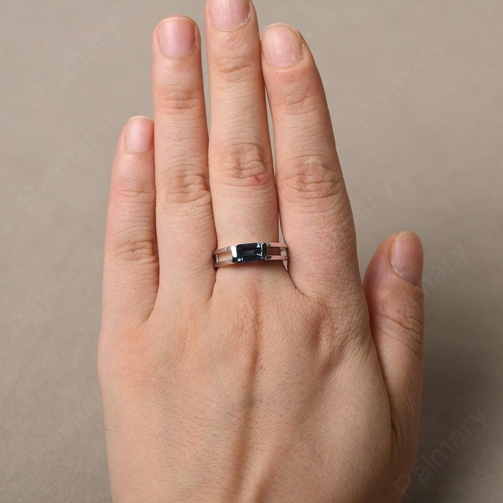 East West Emerald Cut Alexandrite Solitaire Ring - Palmary