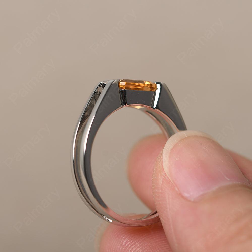 East West Emerald Cut Citrine Solitaire Ring - Palmary