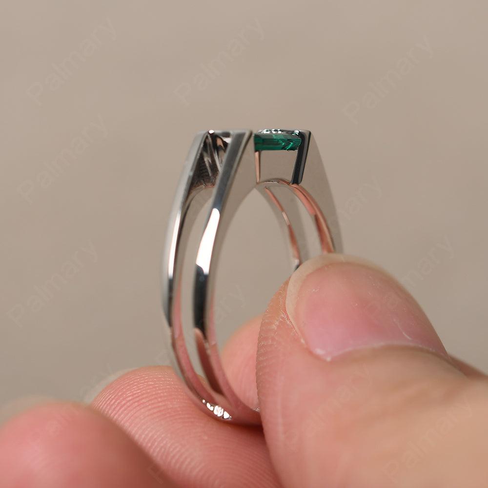 East West Emerald Cut Emerald Solitaire Ring - Palmary