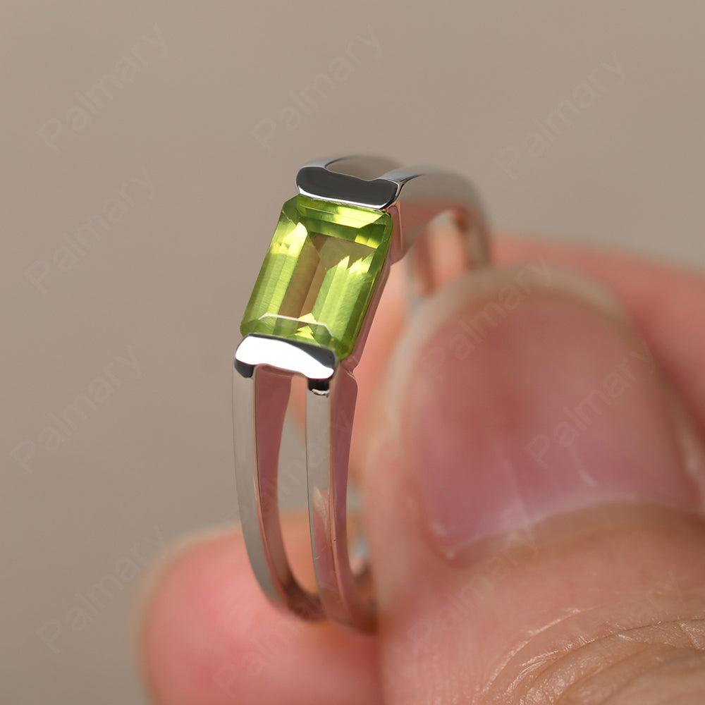 East West Emerald Cut Peridot Solitaire Ring - Palmary