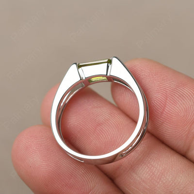 East West Emerald Cut Peridot Solitaire Ring - Palmary