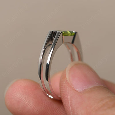 East West Emerald Cut Peridot Solitaire Ring - Palmary