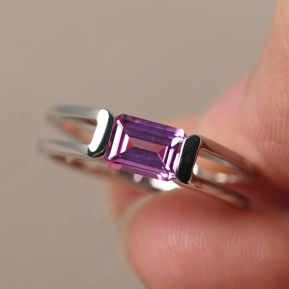 East West Emerald Cut Pink Sapphire Solitaire Ring - Palmary