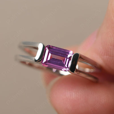 East West Emerald Cut Pink Sapphire Solitaire Ring - Palmary