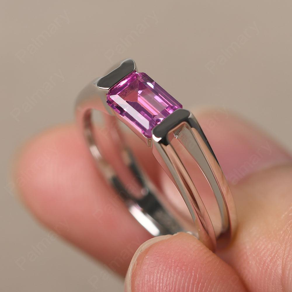 East West Emerald Cut Pink Sapphire Solitaire Ring - Palmary