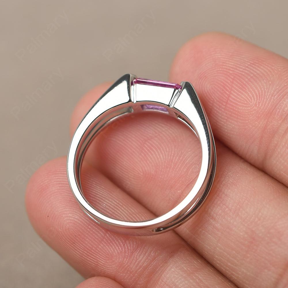 East West Emerald Cut Pink Sapphire Solitaire Ring - Palmary