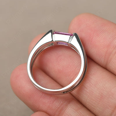 East West Emerald Cut Pink Sapphire Solitaire Ring - Palmary