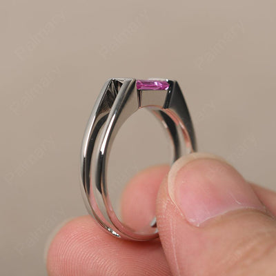 East West Emerald Cut Pink Sapphire Solitaire Ring - Palmary