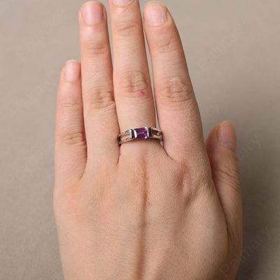 East West Emerald Cut Pink Sapphire Solitaire Ring - Palmary