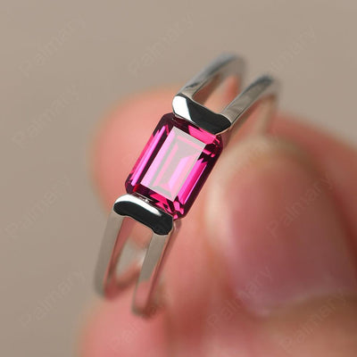 East West Emerald Cut Ruby Solitaire Ring - Palmary