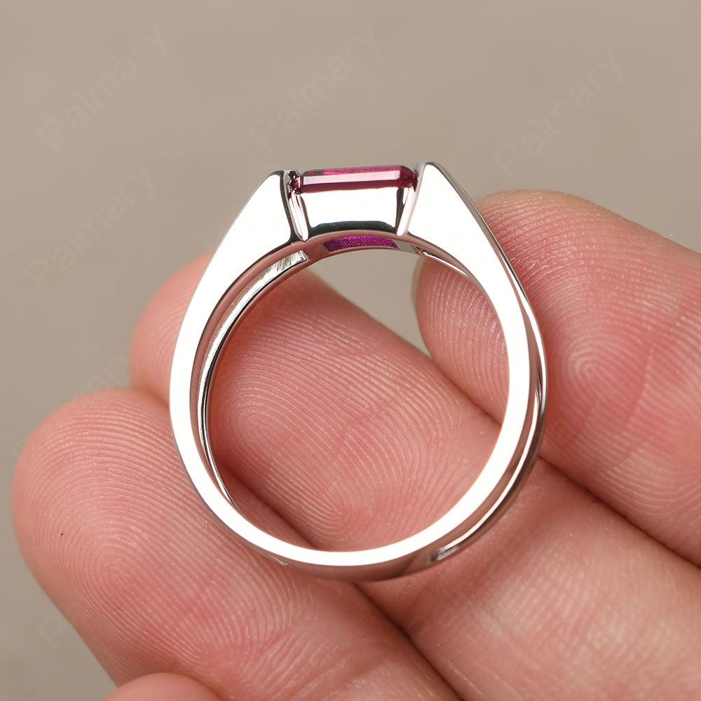 East West Emerald Cut Ruby Solitaire Ring - Palmary