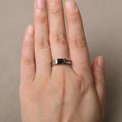 East West Emerald Cut Smoky Quartz  Solitaire Ring - Palmary