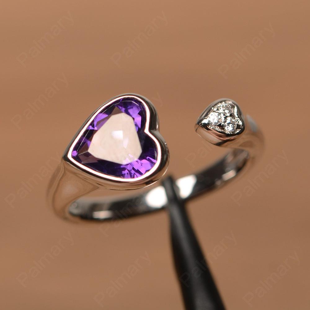 Heart Shaped Amethyst Open Rings - Palmary