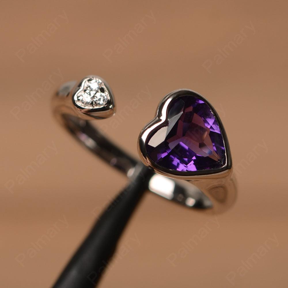 Heart Shaped Amethyst Open Rings - Palmary