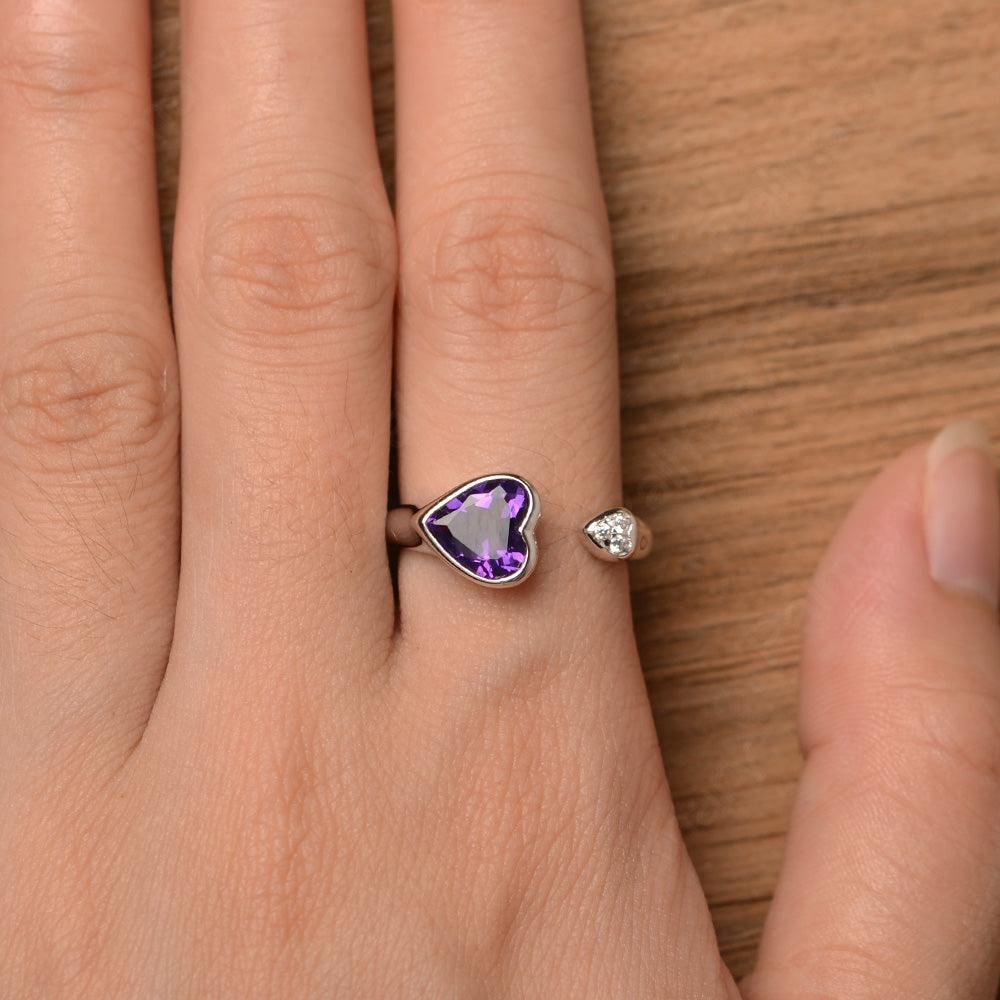 Heart Shaped Amethyst Open Rings - Palmary