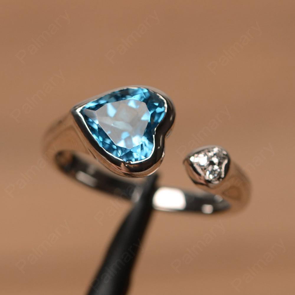 Heart Shaped London Blue Topaz Open Rings - Palmary