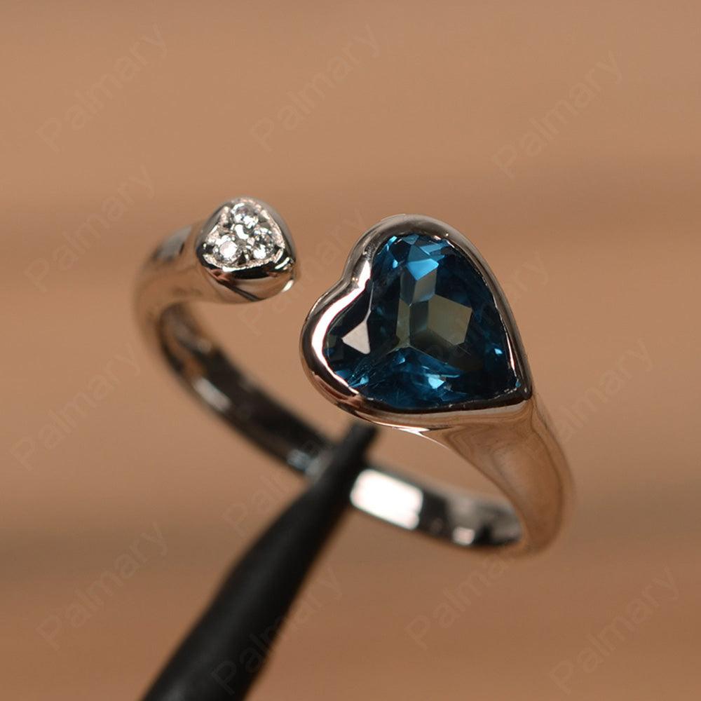 Heart Shaped London Blue Topaz Open Rings - Palmary