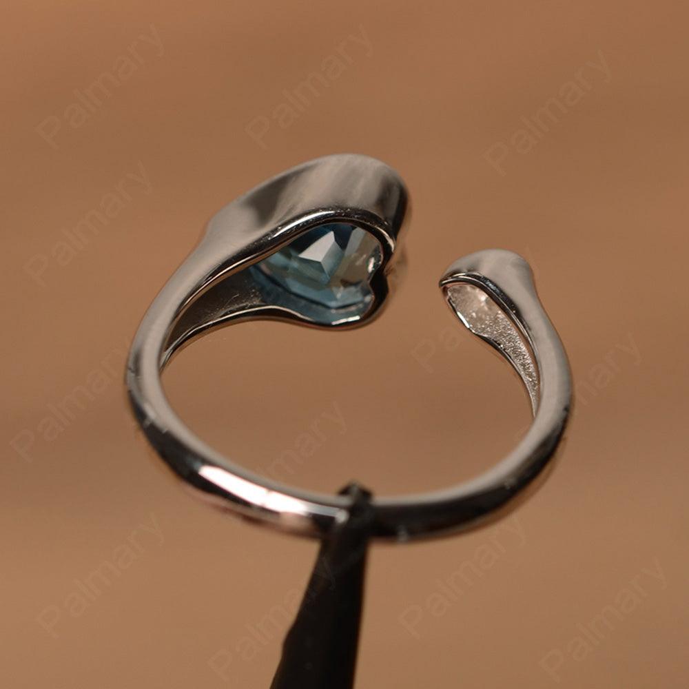 Heart Shaped London Blue Topaz Open Rings - Palmary