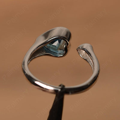 Heart Shaped London Blue Topaz Open Rings - Palmary