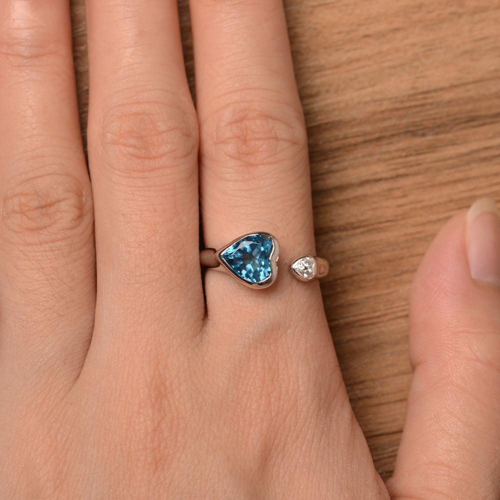 Heart Shaped London Blue Topaz Open Rings - Palmary