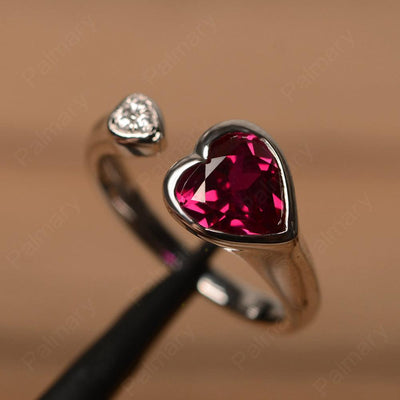 Heart Shaped Ruby Open Rings - Palmary