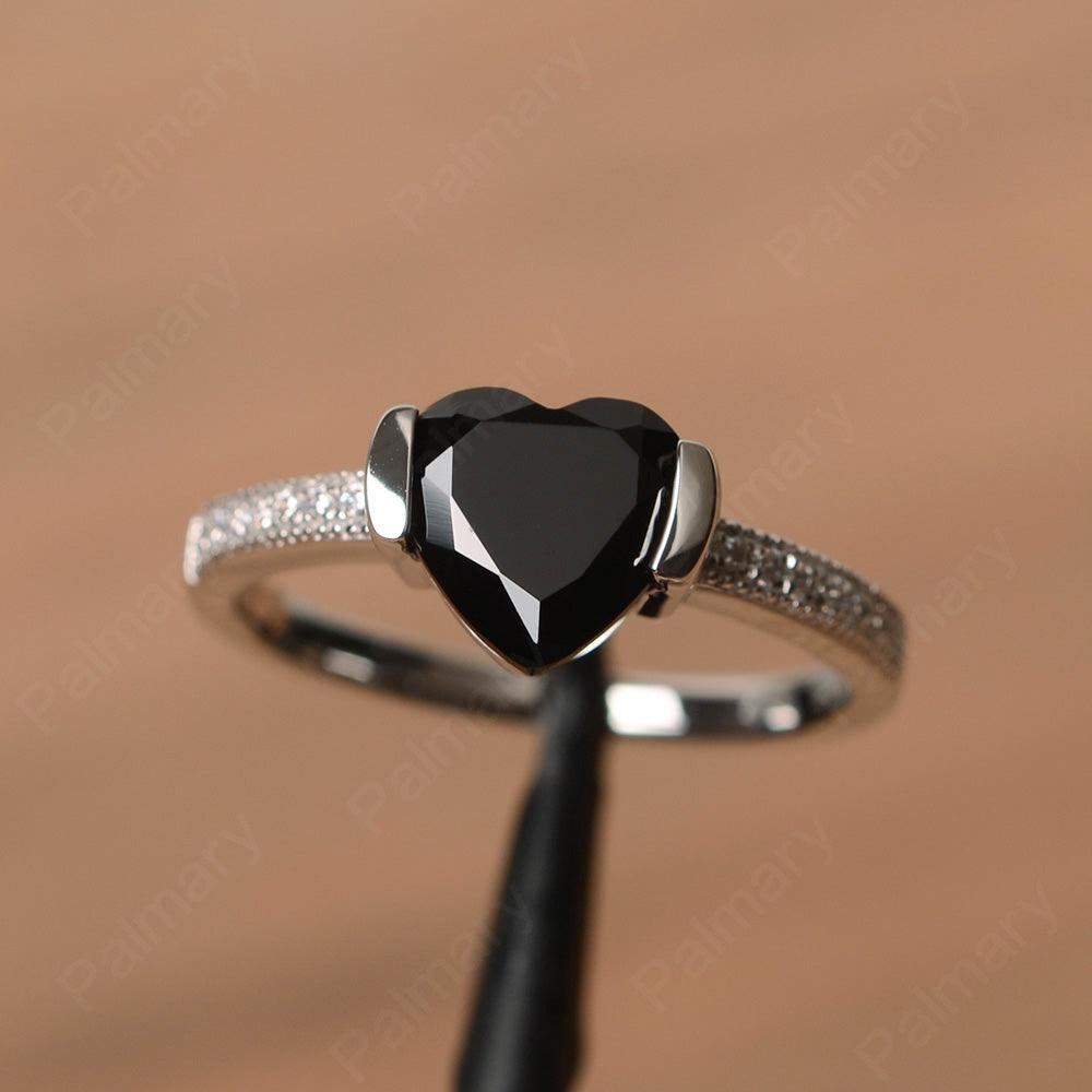 Heart Shaped Black Spinel Engagement Rings - Palmary