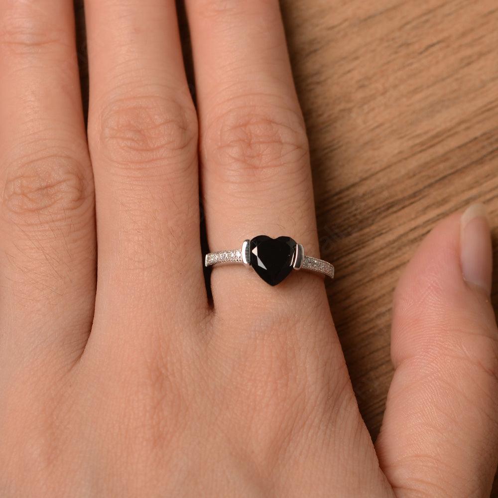 Heart Shaped Black Spinel Engagement Rings - Palmary