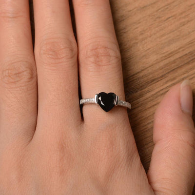 Heart Shaped Black Spinel Engagement Rings - Palmary