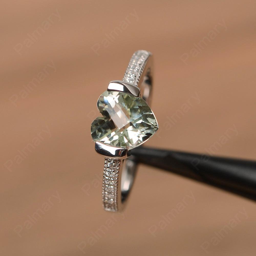 Heart Shaped Green Amethyst Engagement Rings - Palmary