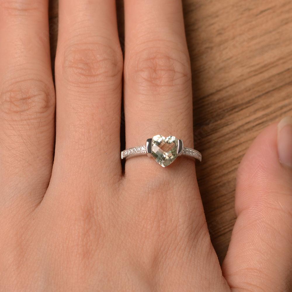 Heart Shaped Green Amethyst Engagement Rings - Palmary